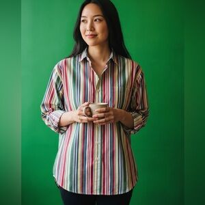 Talbots DEAD STOCK Vintage Blouse Vertical Striped Colorful Bold Print Sz Large